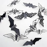 24Pcs Hollow Bat Wall Stickers, Halloween 3D Bats Window Stickers for Bedroom, Bathroom, Home, Door, Window, Office