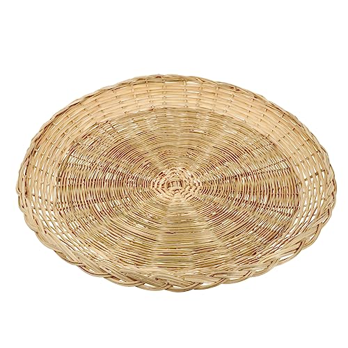 VINTORKY 1pc Dessert Plate Woven Snack Dish Serving Tray Flat Basket Tray Fruit Basket Seagrass Rattan Serving Fruit Plate Household Storage Basket Bread Holder Khaki Weaving