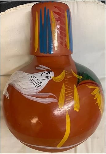 Hecho en México, auténtico Botellón/Cantarito Combo de jarra de agua/taza de bebidas Jarra Mexicana Espiga de Barro para bebidas calientes o frías,