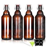 DESIYUE 32 oz Amber Swing Top Glass Bottles with Airtight Lids, Flip Top Beer Brewing Bottles for Fermentation, Home Brewing Kombucha, Mead, Vinegar, Beer, Kefir, Wine,Vanilla Extract, Juice(4 Pack)
