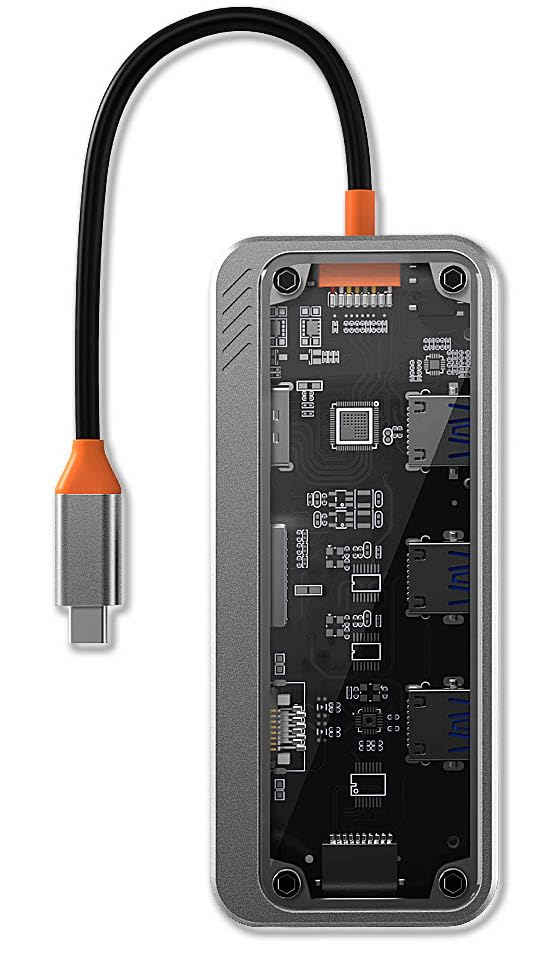 Carcasa transparente tipo C a USB con HDMI, Ethernet, lector de tarjetas SD, múltiples puertos USB, para ocho en uno