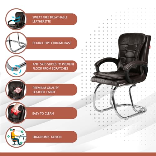 Image of GOYALSON Leatherette Double Cushion Office Guest Chair Sleek, Comfortable Seating for Visitors in Lobby, Reception (1, Coffee, Double Pipe Chrome Steel Frame)