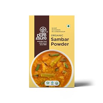Pure & Sure Organic Sambar Powder | South Indian Spices | Premium Quality, Non-GMO, Suitable for Vegetarians, Indian Ready to Eat Food | 100gm