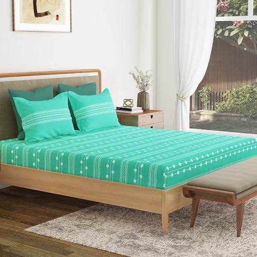 Image of Mytrident Bedsheet for Double Bed King Size |108 inch x 108 inch | Zari Sea Green
