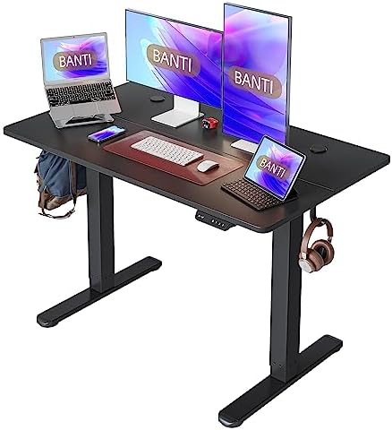 BANTI Height Adjustable Electric Standing Desk, 40 x 24 Inches Sit Stand up Desk, Small Memory Computer Home Office Desk, Black