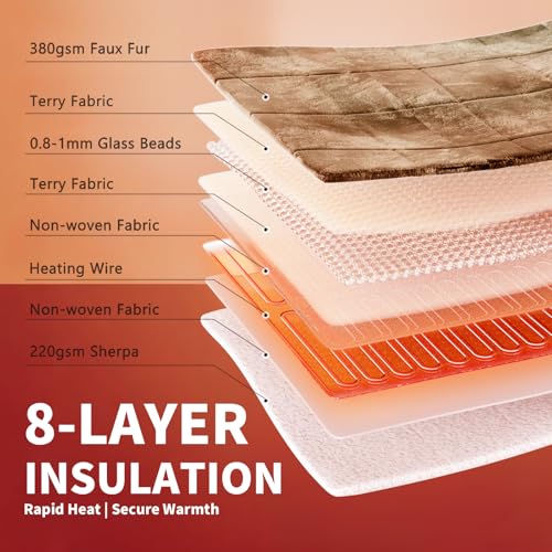 Image of Homemate Heated Weighted Blanket for Adults - 62 inchx84 inch 15lbs Electric Throw Fast Heating Heavy Blanket 1 /2 /4 /6 /8 Hour Auto Off 10 Heat Levels Over-Heat Protection Luxury Faux Fur Sherpa