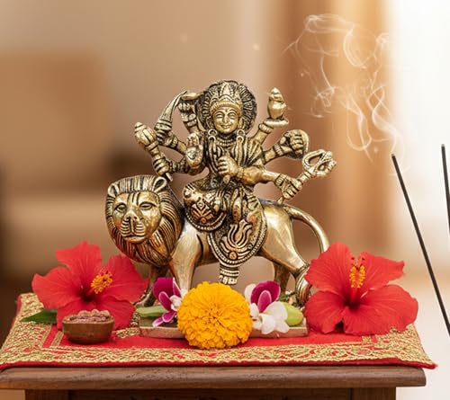 Estatua Dorada de Maa Durga de Bronce 12 cm miniatura 2