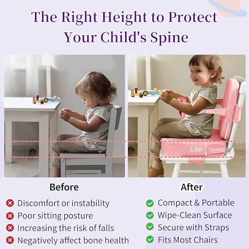 Image of Toddler Booster Seat for Dining Table with Backrest, Waterproof PU Cushion