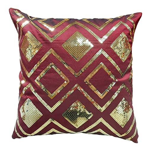 Image of Checks Burgundy Gold Sequin Cushion Covers Size - 40x40 (Pack of 5)