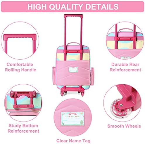 VASCHY Children's Luggage, Cute Kids Suitcases Girls Suitcase on Wheels Trolley Hand Luggage for School Trips, Travel, Weekend, 18 Inch, Rainbow Unicorn