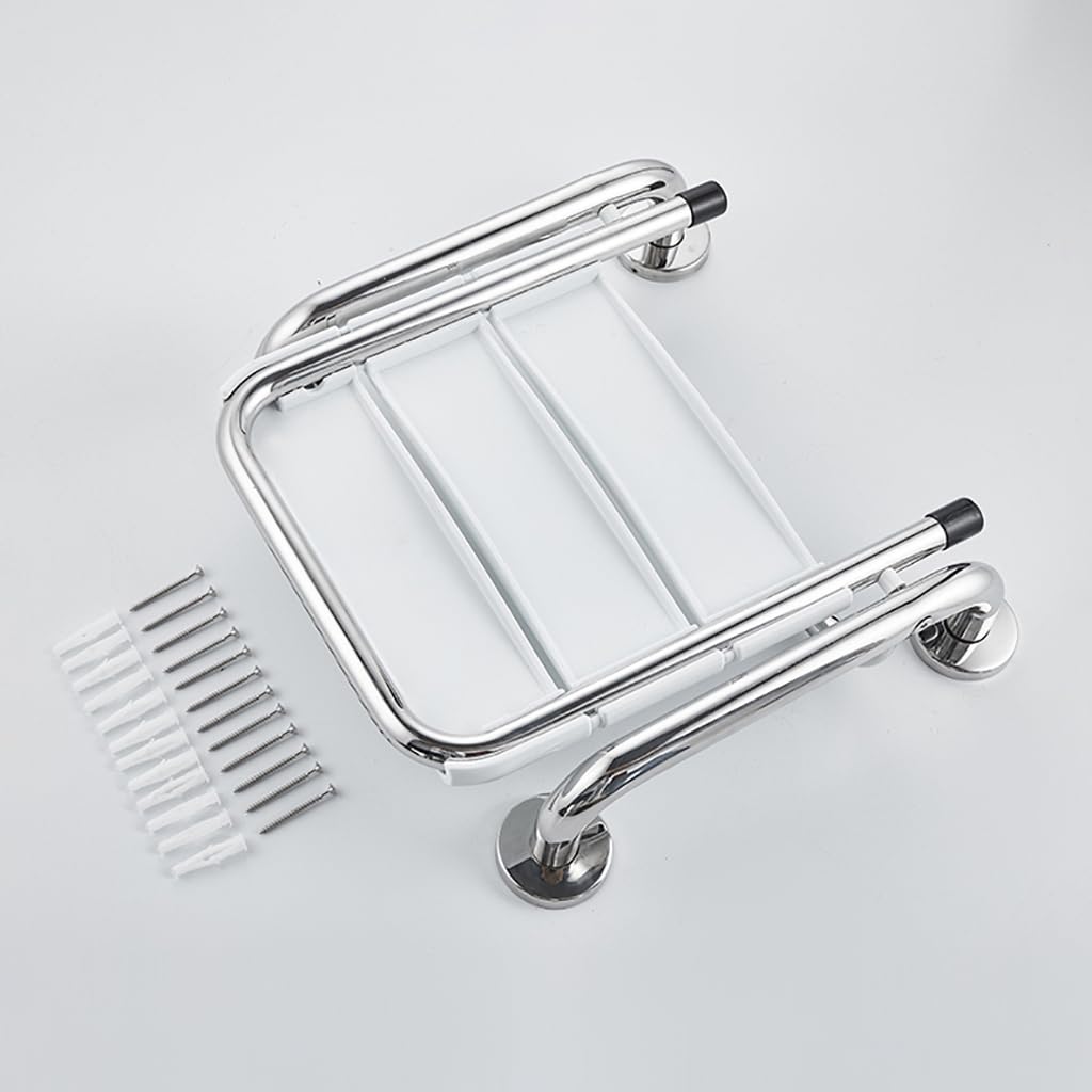 Asiento de ducha plegable, montado en la pared con reposabrazos, hecho de acero inoxidable 304, taburete de baño abatible para personas mayores y discapacitados, dispositivo de asistencia de seguridad