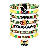 FAERLIIRY Beaded African Bracelets Black Women Preppy Friendship Bracelets Clay Bead Africa Map Heart Charm Bracelet Summer African Jewelry for Women (Africa-7PCS)