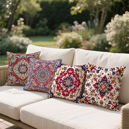 Coussin extérieur imperméable en lin double face imprimé mandala pour fauteuil de jardin