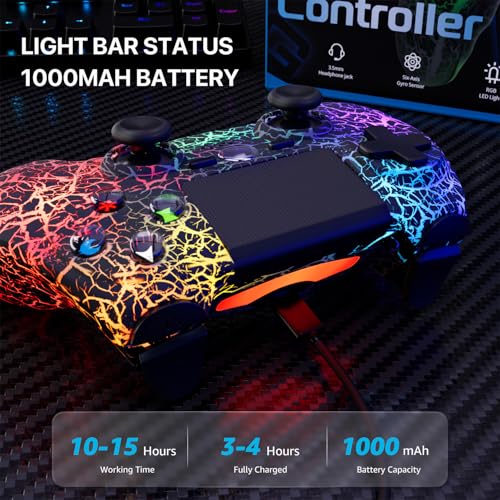 ISHAKO 2Pack Controller for PS4, Wireless Game Controller for PlayStation 4/PC Windows/PS3, Control 2Pack with Adjustable RGB Light/1000mAh Battery, Double Vibration- White & Black