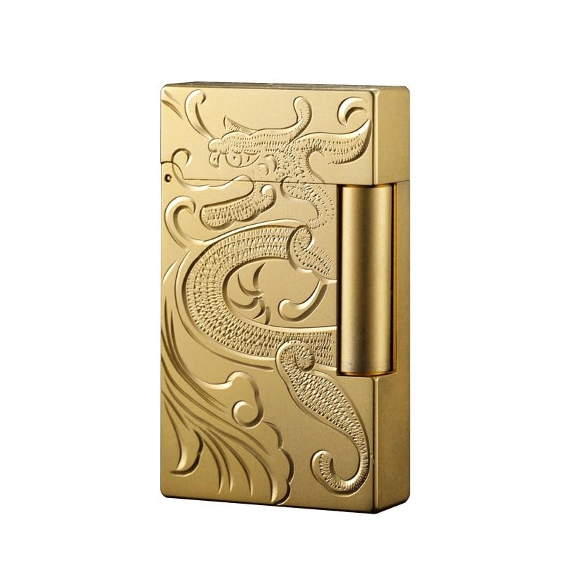 Classic flip-top Soft Flame Lighter Soft Flame Lighter Vintage Grinding Wheel Traditional Butane Lighter Adjustable Vintage Metal Embossed