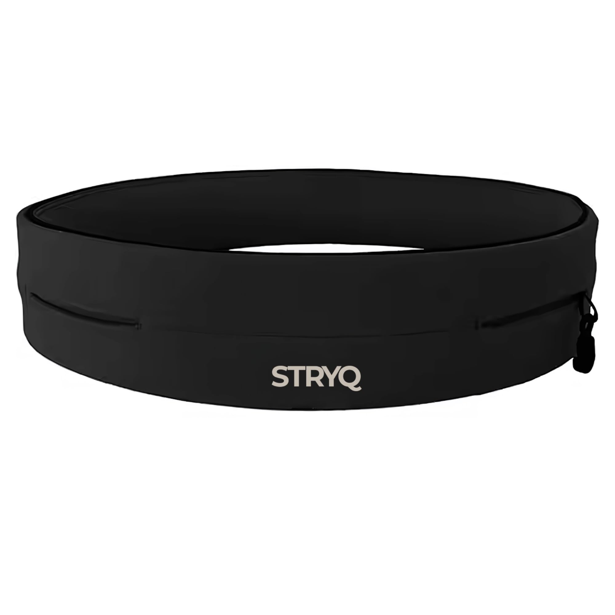 STRYQ Running Belt, Slim Bounce Free Waist Pack Phone Holder, No Zip Lightweight Moisture Wicking Running Belt Fits All Phones, Hidden Key Hook, Reflective Running Waist Belt (Black, Large) โ image 1