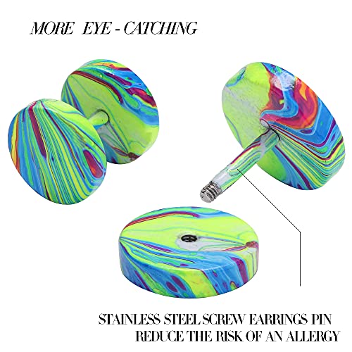 FIBO STEEL12 Pairs Faux Gauge Earrings Stainless Steel Stud Earrings for Men Women Cheater Fake Ear Plugs Gauges Tunnel3