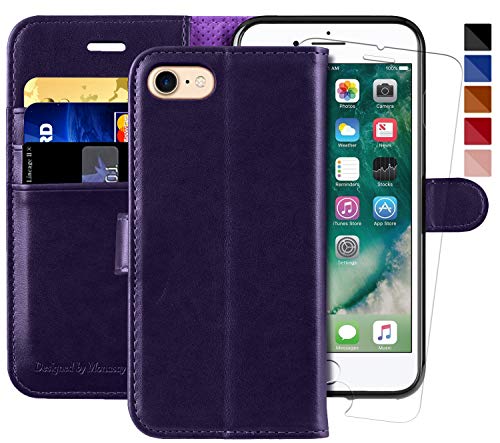 iPhone 7 Wallet Case/iPhone 8 Wallet Case/iPhone SE 2020 Case,4.7-inch,MONASAY [Glass Screen Protector Included] Flip Folio Leather Cell Phone Cover with Credit Card Holder for Apple iPhone 7/8/SE2