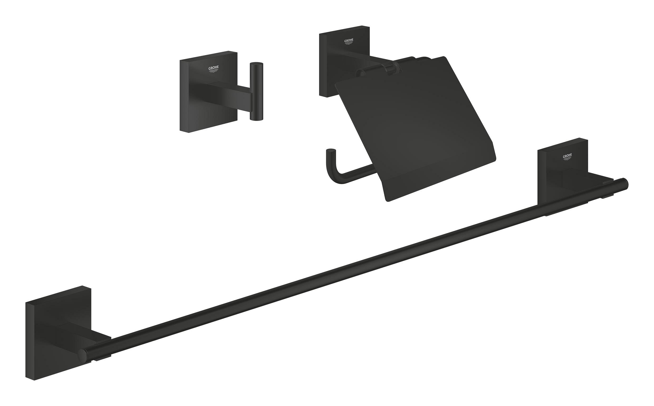 GROHE Start Cube - glasplaat (materiaal: glas/metaal, 530 mm (afstand 380 mm), lijmen of boren), mat zwart, 411092430