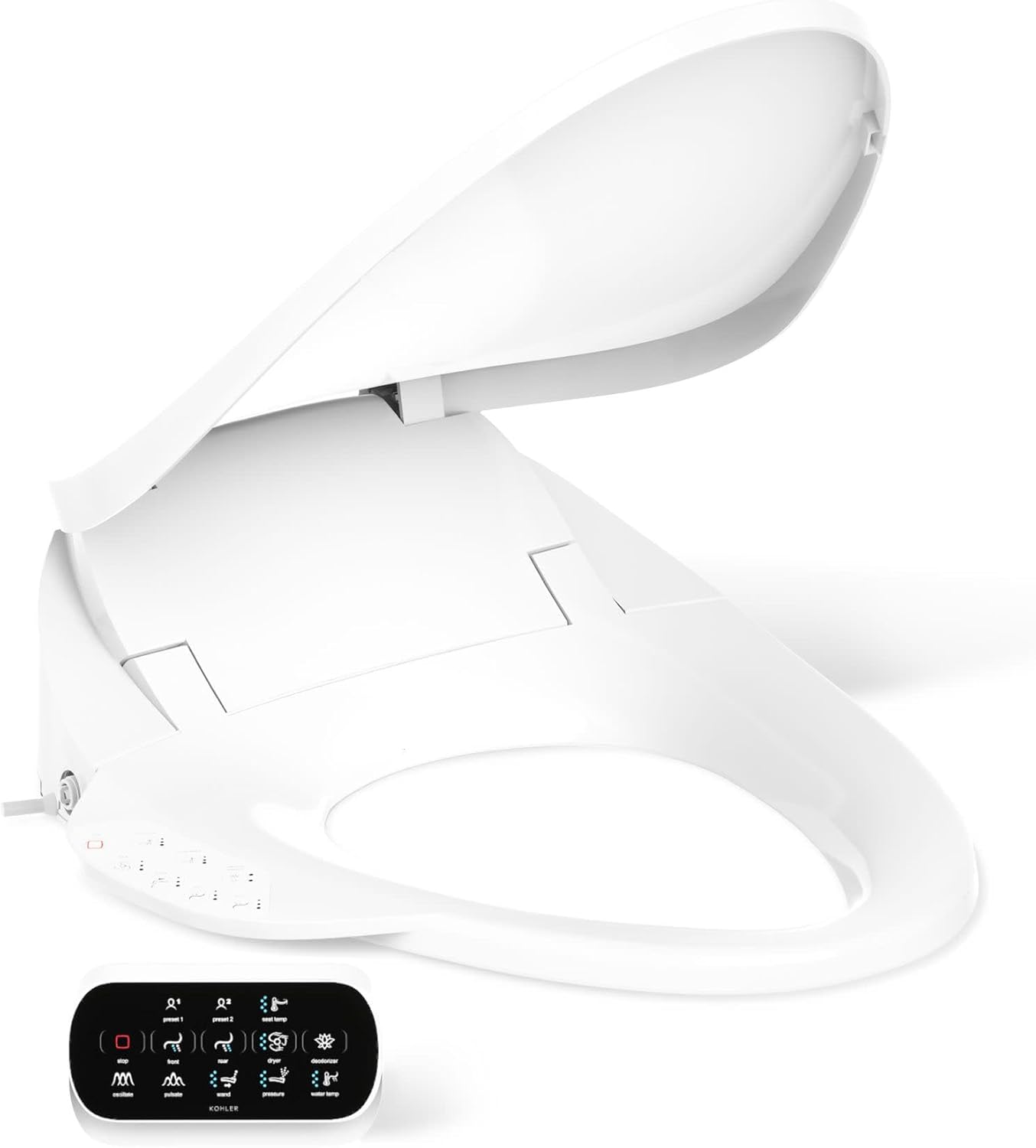 Kohler PureWash E750 Elongated Heated Bidet Toilet Seat, White with Touchscreen Remote Control, Quiet-Close Grip-Tight Lid, Self-Cleaning Wand, Warm Water Bidet, Adjustable Water Pressure, Nightlight