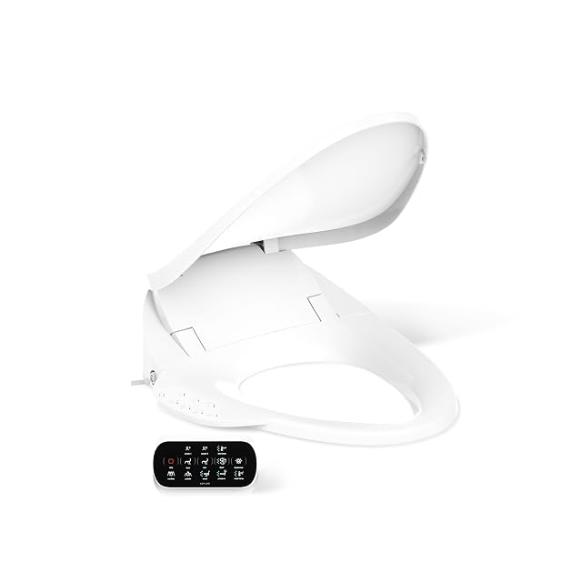 Kohler PureWash E750 Elongated Heated Bidet Toilet Seat White with Touchscreen Remote Control Quiet-Close Grip-Tight Lid Self-Cleaning Wand