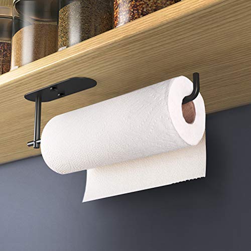 VAEHOLD Self Adhesive Paper Towel Holder Under Cabinet Mount, Wall Mounted Paper Towel Roll Holder for Kitchen, Bathroom, Wall - SUS304 Stainless Steel (Black) by VAEHOLD - Image 2