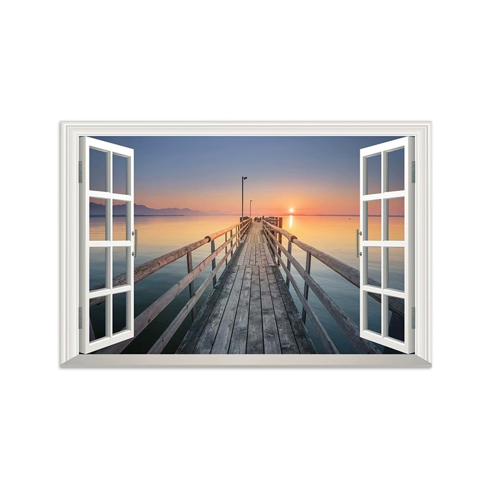 SDYSKKUG Fensterblick Landschaftsbilder. Meer Brücke Sonnenuntergang. Leinwand Wanddekoration Bild. Wandbild für Wohnzimmer Badezimmer 120x80cm Ungerahmt