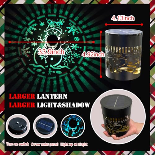 Image of Solar Snowman Christmas Decorations Outdoor Lighted Holiday Display Yard | Color changing solar lantern with snowman projection pattern, waterproof metal Christmas decor for yard, patio and porch.