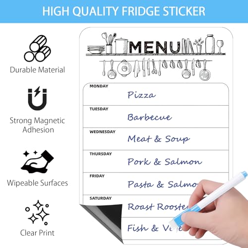 UOCAI Essensplaner Woche Abwischbar Magnetisch mit 2 Farbmarker und 1 Tafelradierer Magnetisch, Speiseplan Wochenplaner Abwischbar, Magnettafel Kühlschrank, Menüplaner für Haushalt und Büro