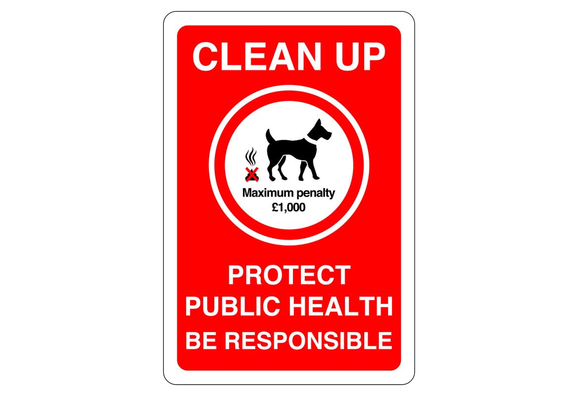 Safety First Display Ltd Red Clean Up Dog Fouling Sign - 1.2Mm Rigid Plastic For Indoor/Outdoor Usage (300Mm X 200Mm) Viewing Distance Within 7M.