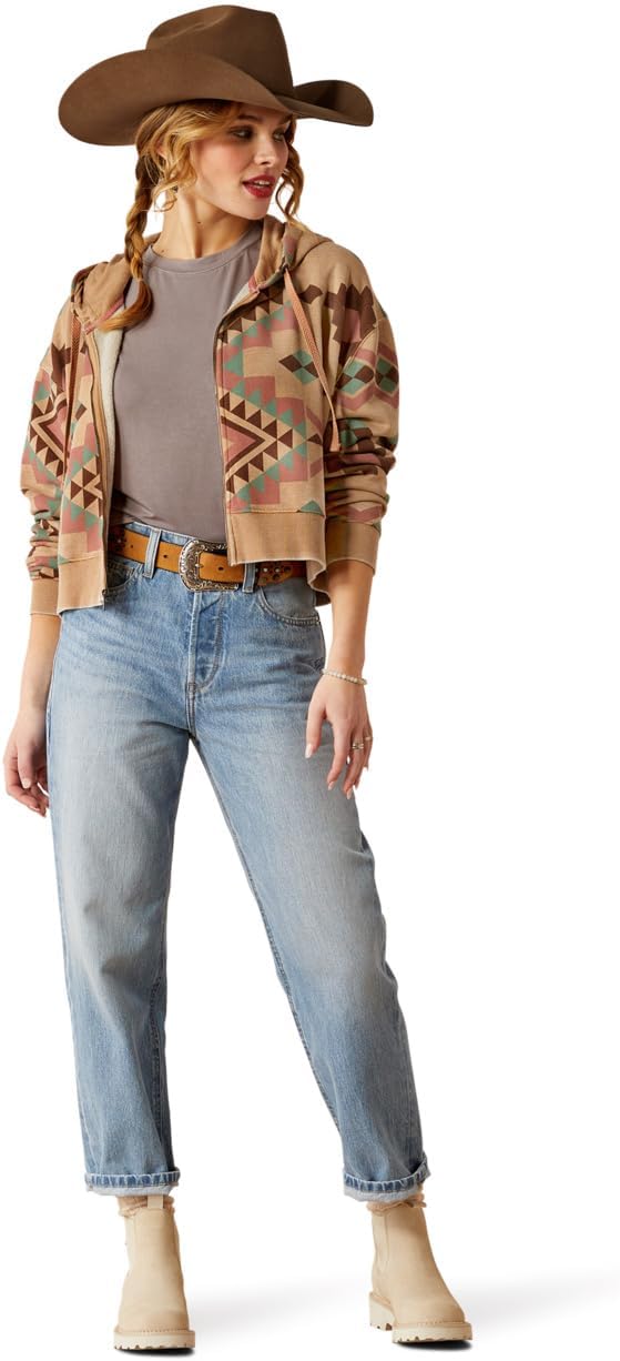 ARIAT Women's Sunset Spark Crop Hoodie, Spark Geo Print, Large - Image 3