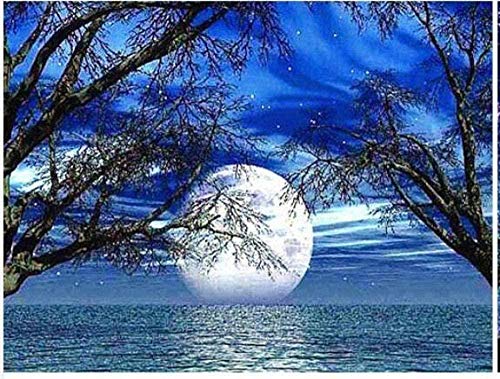 punto croce kit da ricamare,Albero luna di mare,opera d'arte principianti mestieri,kit ricamo,tela per punto croce,Decorazioni la casa-40x50cm (Tela prestampata 11CT)