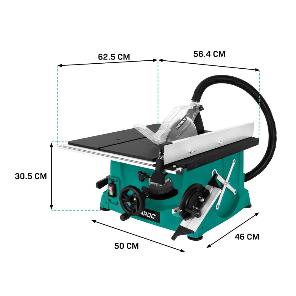 VONROC Kompaktowa piła stołowa 2000 W | Ø 250 mm | w zestawie ostrze 60T, kąt cięcia do 45° – łagodny rozruch, podwójne odsysanie pyłu, prowadnica równoległa, linijka z lupą, wysokowydajna