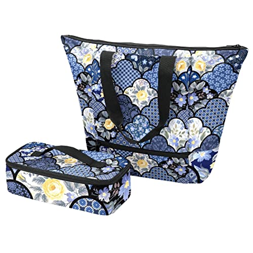 Sac fourre-tout et boîte à déjeuner bleu bohème géométrique