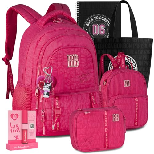 Kit Mochila RB Rebecca Bonbon Crinkle Escolar Lancheira Estojo Meninas Resistente Infantil Juvenil (Rosa)