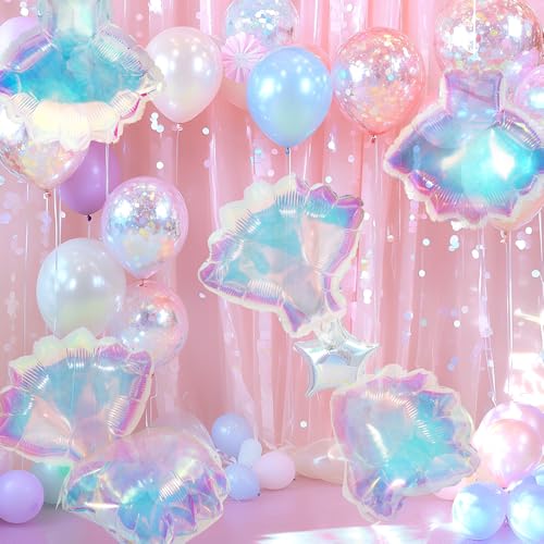 Image of Iridescent Seashell Mermaid Balloon, 6 Pack Ocean Sea Shell Balloons For Hawaii Summer Beach Under the Sea Theme Birthday Baby Shower Party Decoration Supplies