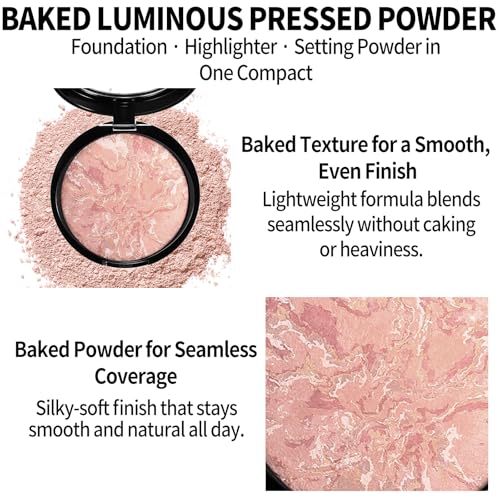 Image of Baked Luminous Pressed Powder-Glow-Infused Foundation,Highlighter & Setting Powder in One-Color-Correcting,Oil-Control,Long-Lasting Coverage for All Skin Tones 02