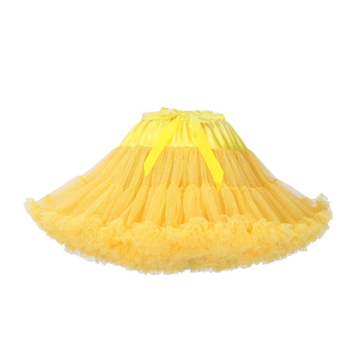 Women's Elastic Waist Chiffon Petticoat Puffy Tutu Tulle Skirt Princess Ballet Dance Pettiskirts Underskirt - yellow - Medium