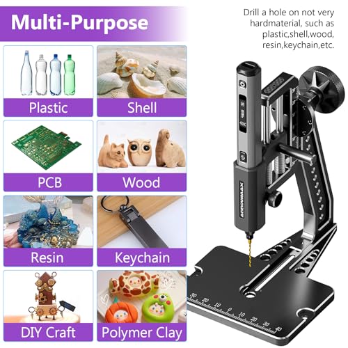 Image of AM ARROWMAX Mini Electric Drill Pen with Benchtop Press, 5-Speed, 10 Small Drill Bits with Aluminium Box, LED Lights, OLED Display, Resin Drill Set For Jewelry Making, Plastic, Wood (SDS ULTRA PLUS)