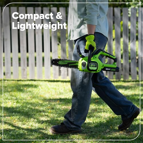Image of Greenworks 24V 10'' Brushless Chainsaw, Great For Storm Clean-Up, Pruning, and Firewood, 2.0Ah Battery and 30W Type-C Charger