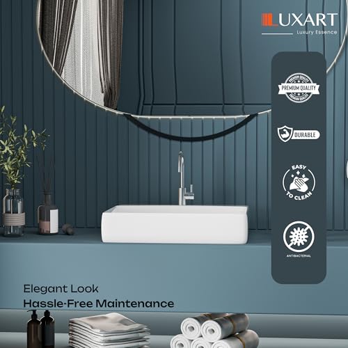 Image of LUXART Ceramic Wall Mount & Table Top Bathtroom Basin - 22 x 16 x 5 Inc Glossy Finish Wall Hung & Countertop Designer Vessel Sink - Over counter Wash Basin For Hotel Home Living Room
