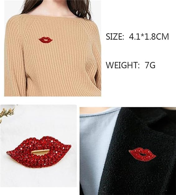 Red Lips Rhinestone Brooch Pin Women Red Lips Full Rhinestone Brooch Pin Creative Sexy Crystal Shining Mouth Brooch Party Wedding Jewelry Accessories Gift Brooches and Pins Jewelry - Image 8