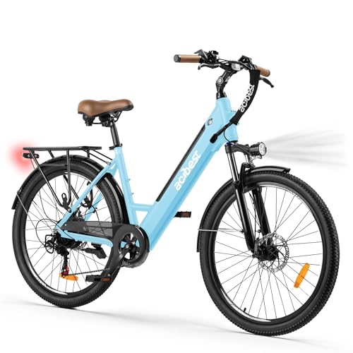ACTBEST Core Electric Bike for Adults - 468Wh Removable Battery, 26 inch Step Thru Electric Bicycle, Peak 750W Brushless Motor Cityrun Ebike, with 7 Speed, Up to 50 Miles, E-Bikes(Blue E Bike)