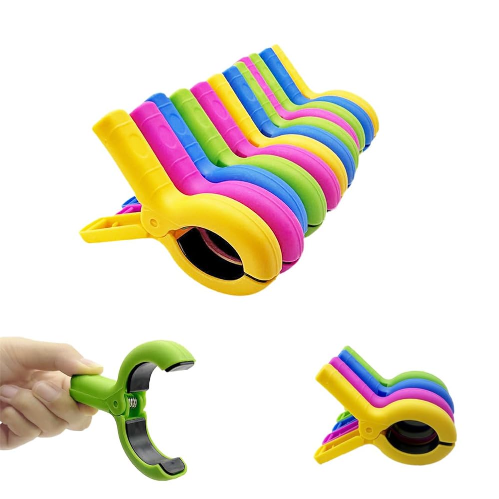 Paryou Clips para toalla de playa para sillas de playa, 12 unidades, tamaño jumbo, 4 colores, pinzas resistentes para la ropa de piscina y cruceros