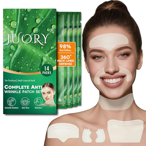 Forehead Smile Line and Neck Herbal Wrinkle Patches with Centella Asiatica, Aloe, Hyaluronic Acid, Vitamin E and Collagen, Overnight Facial Anti-Wrinkle Care to Lift and Smooth Skin for Women,14 Pack