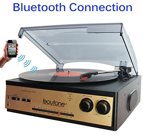 Boytone BT-13G with Bluetooth Connection 3-Speed Stereo Turntable Belt Drive 33/45/78 RPM, 2
