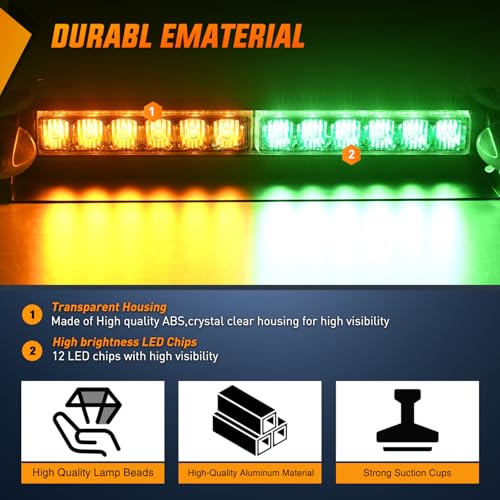 Image of Nilight 12LED Traffic Advisor Strobe Light Bar Amber Green Hazard Safety