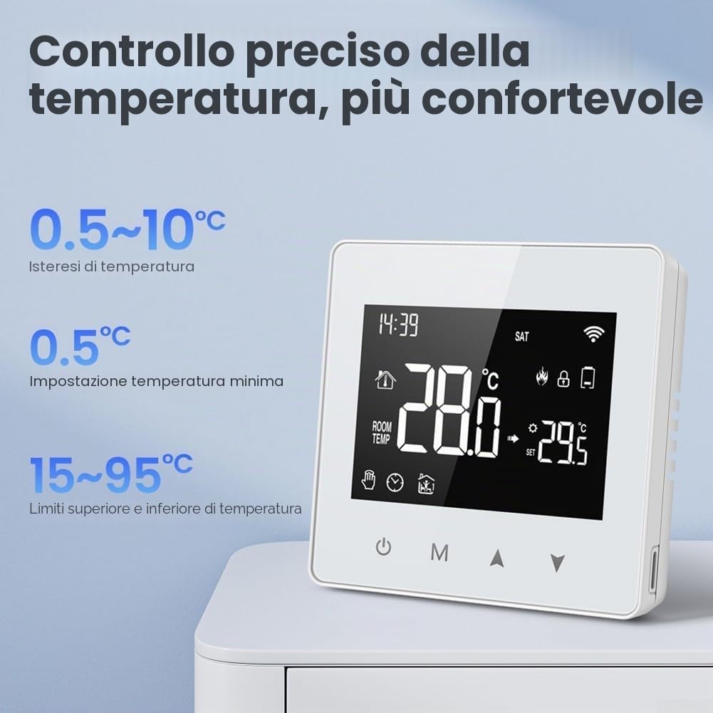 Termostato intelligente Wifi per riscaldamento caldaia a gas, regolatore di temperatura programmabile Tuya/Smart Life Telecomando, risparmiare energia e costi, Compatibile con Alexa Google Home