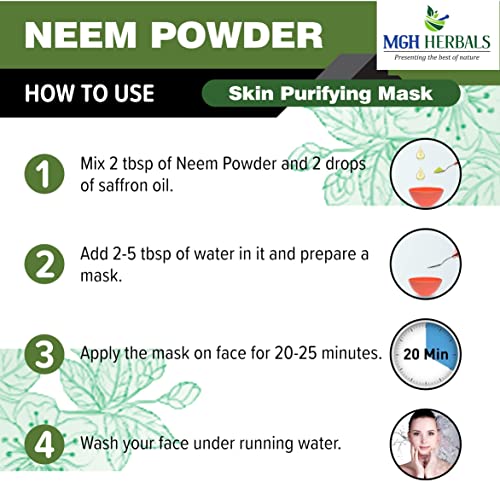 Image of MGH Herbals 100% Natural Neem Powder Ideal for Face, Skin and Hair (100 Grams) | Anti-Pimple and Anti-Bacterial | Chemical Free Cleanser For Healthy Hair and Skin