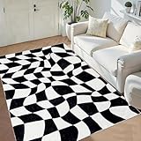 USTIDE Großer schwarz-weiß karierter Teppich für den Innenbereich, flauschiger Teppich für Mädchenzimmer, niedlich, waschbar, Teppiche für Schlafzimmer, Wohnzimmer, Kinderzimmer, Jugendwohnheim, 120 x